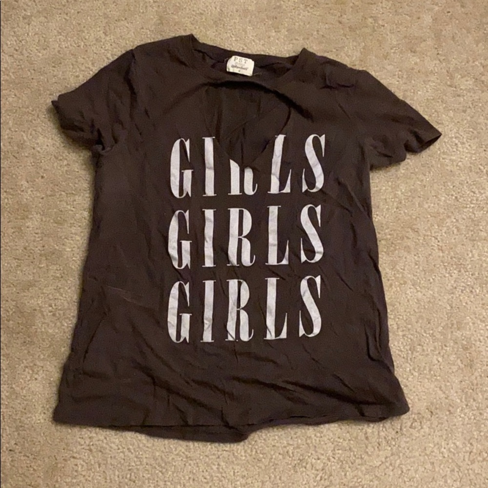 Brown cut out V-neck t-shirt